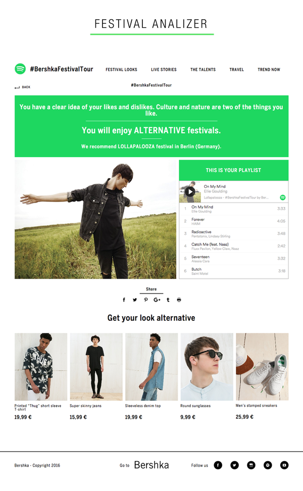 Bershka Festival Tour & Spotify Binalogue Web development